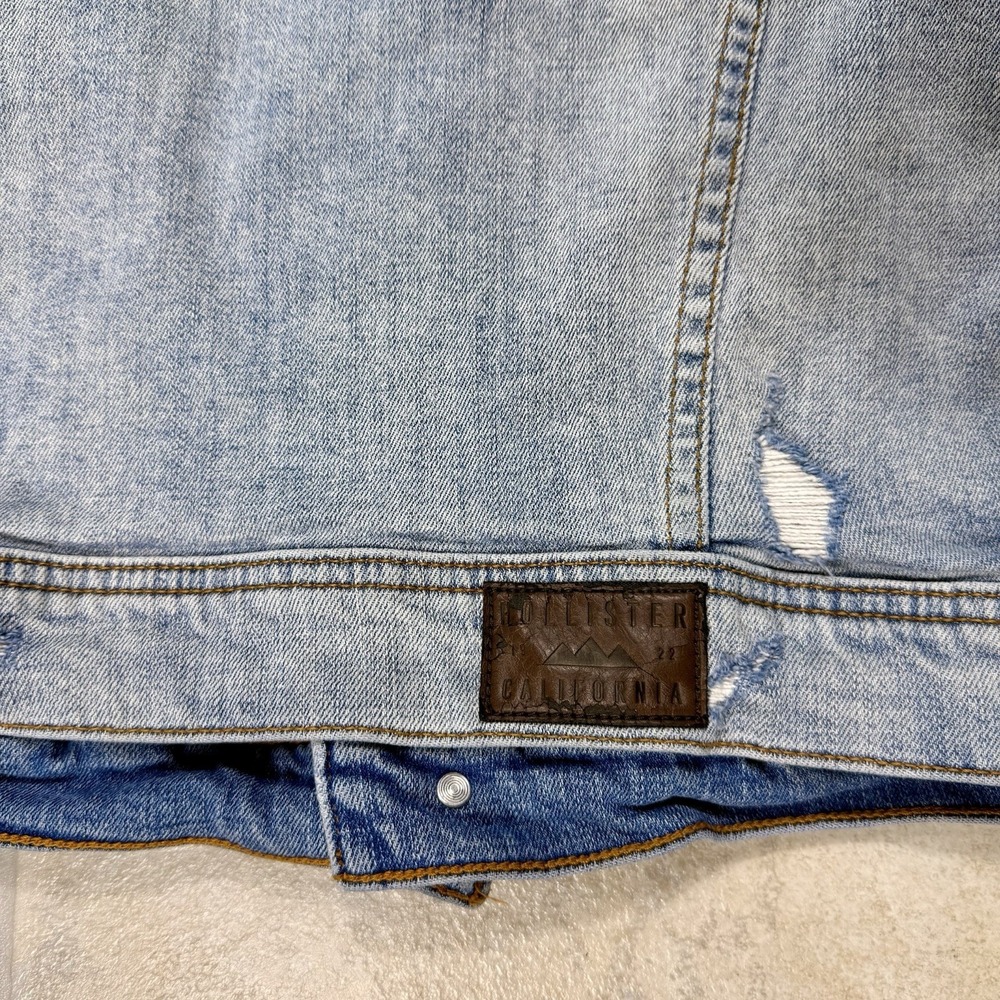 Hollister Denim Jacket Hoodie Women Xs Distressed Y2K Grunge - Picture 8 of 13
